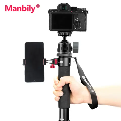 Manbily 휴대용 카메라 모노 포드 A-888 iPhone DSLR Gopro 미러리스 LED 망원 렌즈 31cm Max Tu 용 경량 핸드 헬드 스탠드