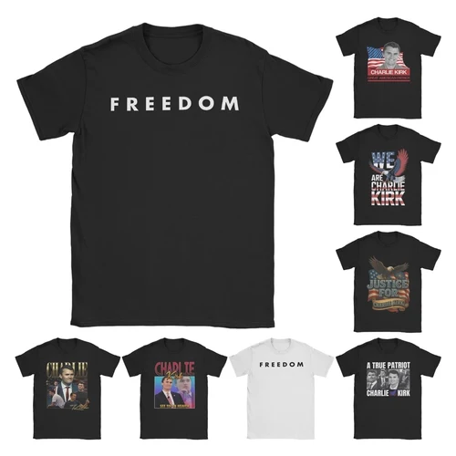 Imagen 2 del producto Camisetas divertidas Freedom Charlie Kirk para hombre, camisetas de algodón con cuello redondo, camisetas de manga corta, ropa 6XL