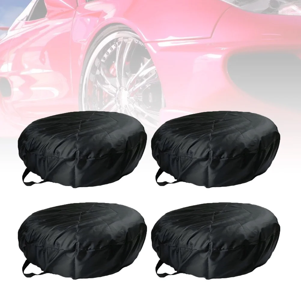 4 قطعة أكسفورد القماش سيارة الإطارات يغطي مقاوم للماء واقية من الشمس الغبار واقية قطع الغيار عجلة الإطارات كم أسود حجم S 65x37