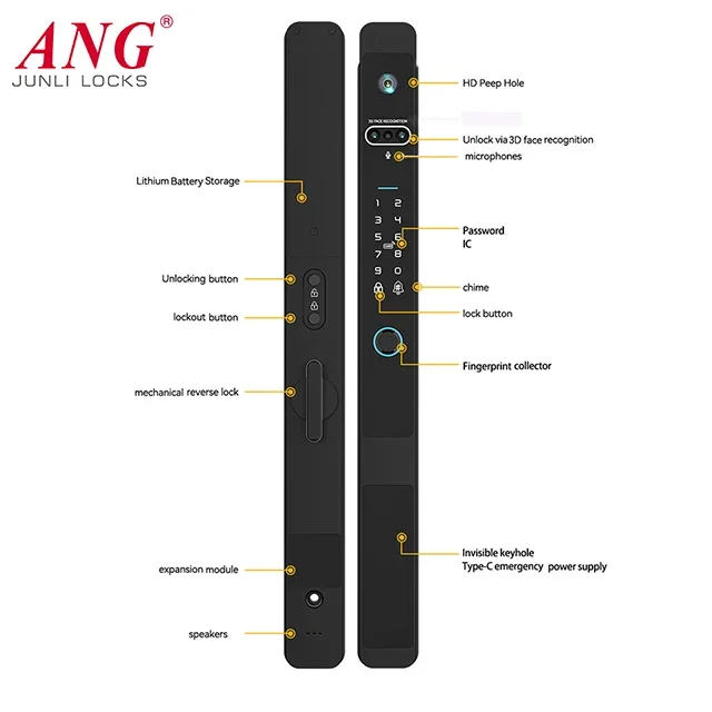 Cerradura de puerta corredera Digital de nuevo diseño, intercomunicador con reconocimiento facial y huella dactilar, cerradura de puerta inteligente Tuya Wifi con cámara