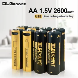 DLGPOWER 4/8/10PC AA 2600mWh Lithiumbatterij USB 1.5V 2A Li-Ion Oplaadbare Batterij voor Massager Rookmelder Metalen Intercom