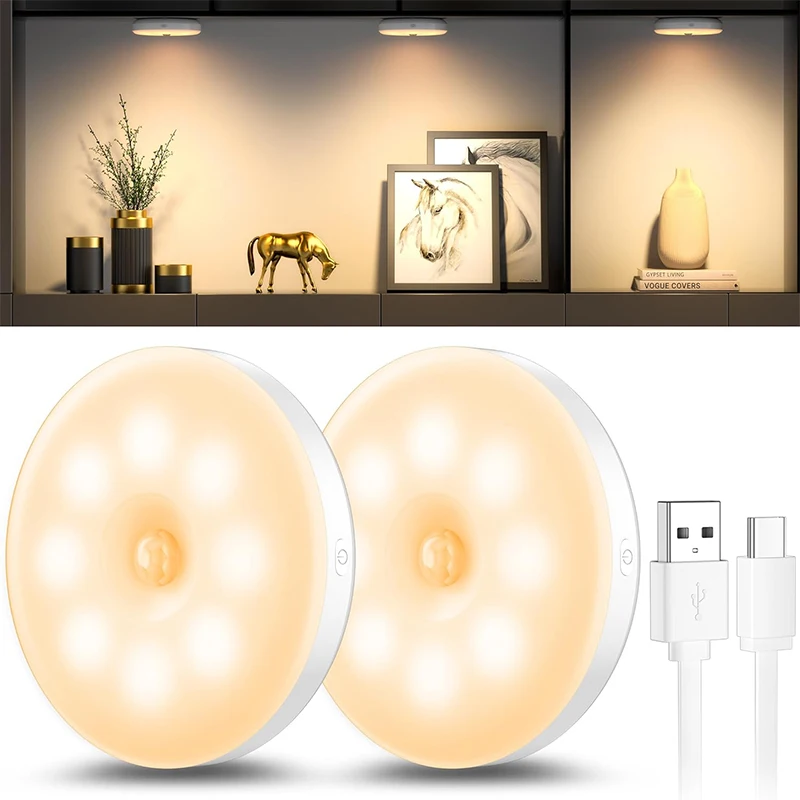 

Night Light with Motion Sensor USB Rechargeable Lamp Indoor Hallway Kitchen, Stair Lighting, Children's Room, Cupboard Lighting