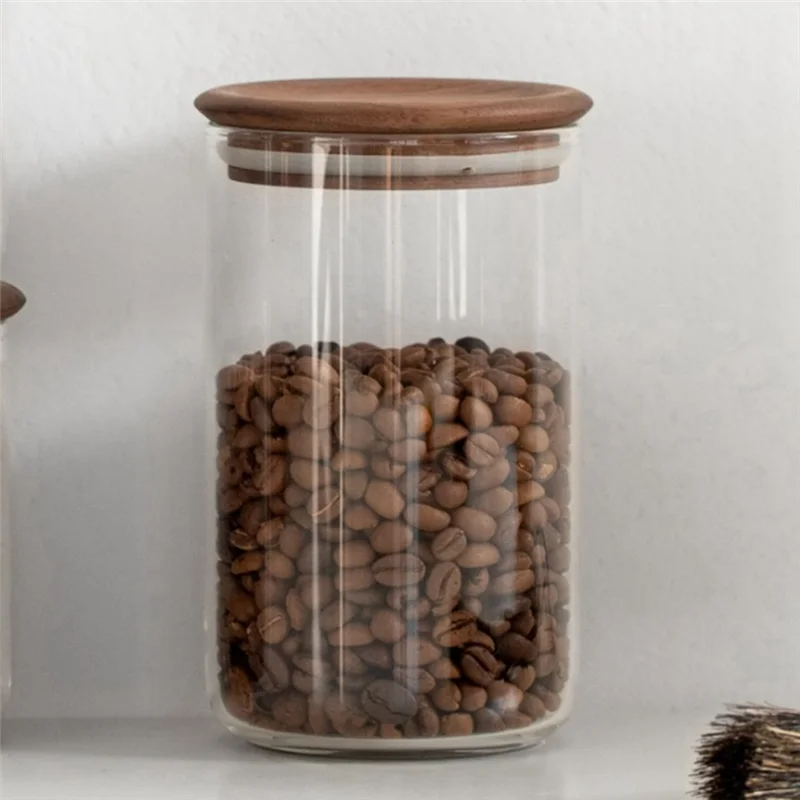 

Glass Food Grade Sealed Jar With Wooden Lid For Commercial Kitchen Storage, Japanese Style Sealed Storage Jar