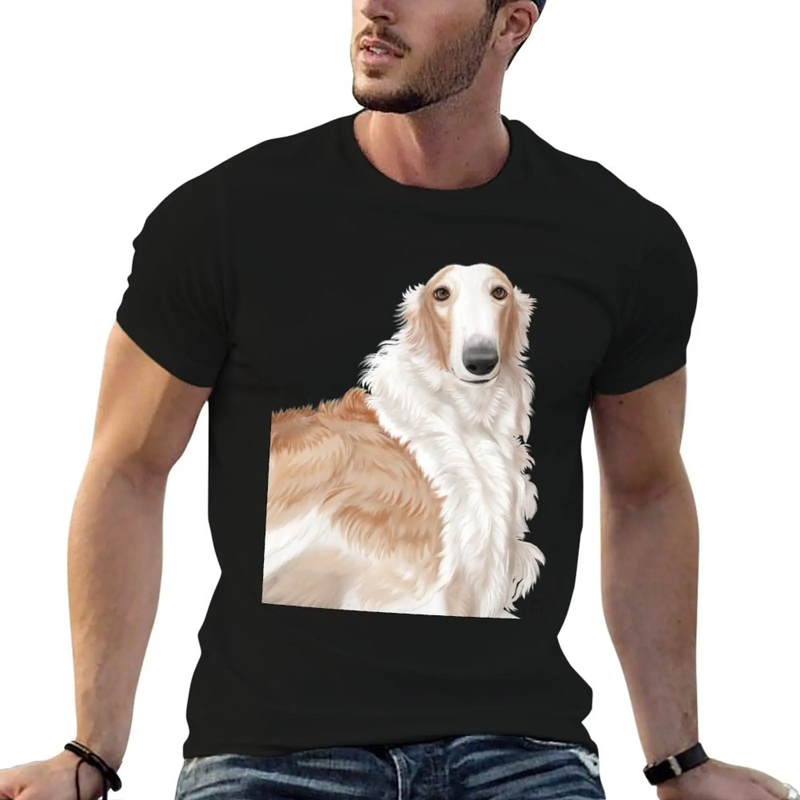 

Borzoi portrait T-Shirt vintage graphic tee sweat plus size clothes korean fashion mens clothing