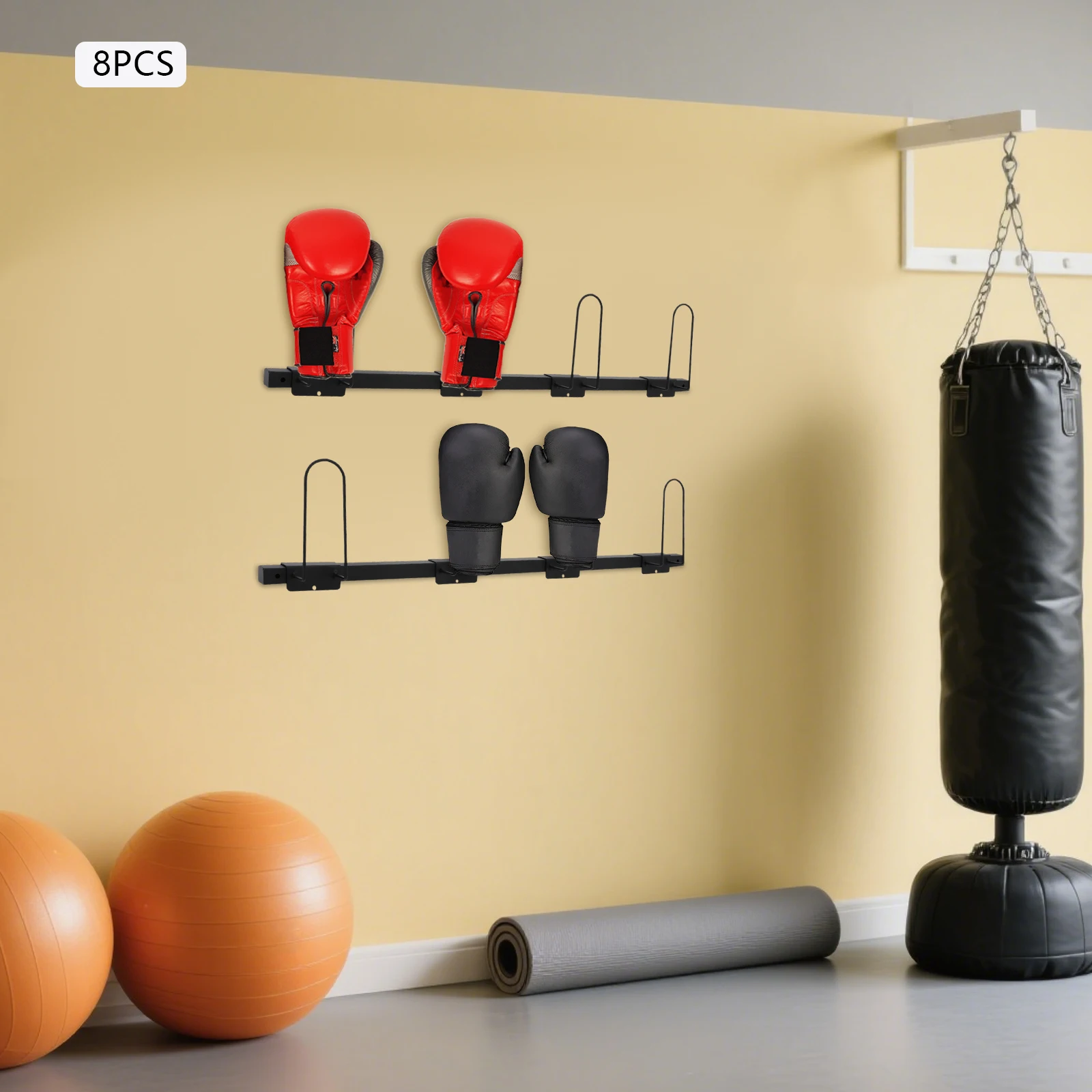 

8Pcs 32 Hooks Boxing Gear Storage Rack 75cm Wall Mounted for Organizing Glove Accessories Space Saving Solution for Gym Home Use