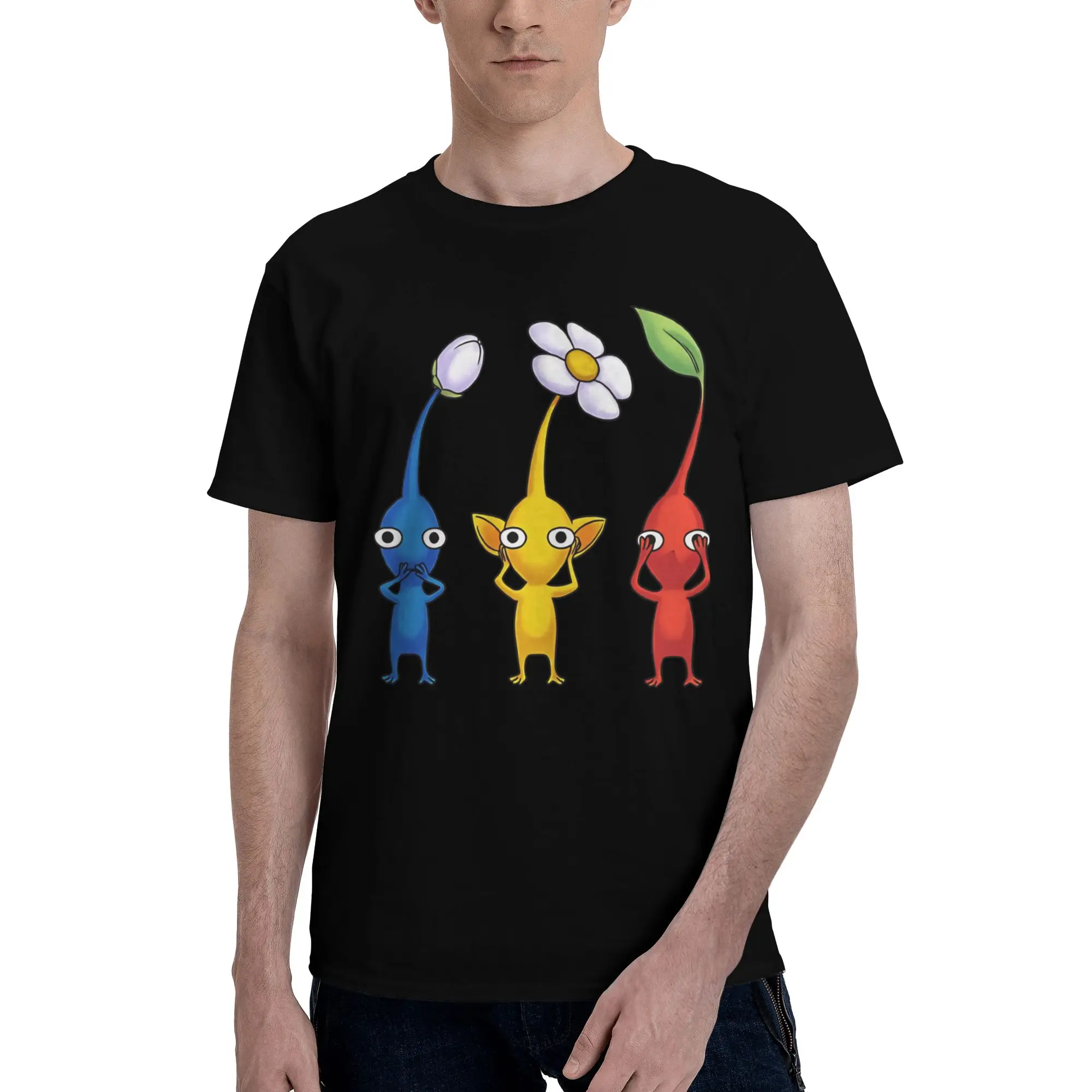 Three wise pikmin  Men T Shirts Pikmin  Humorous Tees Short Sleeve Round Collar 100% Cotton Graphic Tops T-Shirt