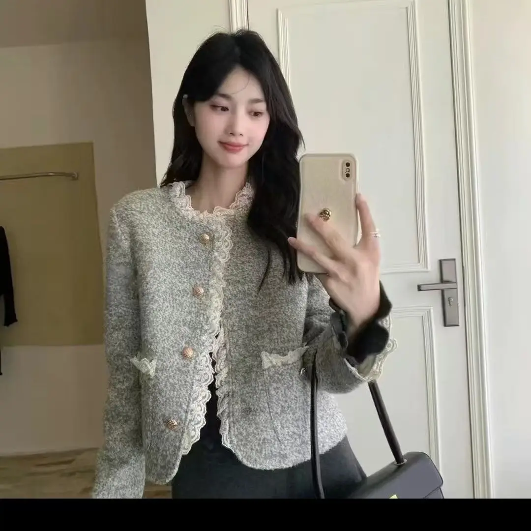 

Новый свободный вязаный тонкий милый кардиган с вышивкой и круглым вырезом, куртка-кардиган, весенне-осенний свитер с длинными рукавами, милый топ