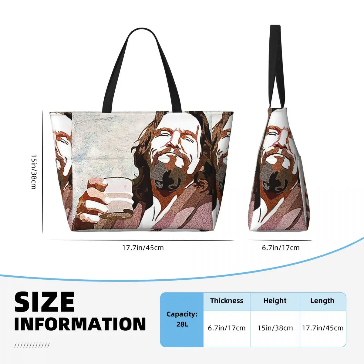 กระเป๋าโท้ทลายบิ๊กเลโบสกี้ ดู๊ด พอร์เทรต สำหรับใส่ของไปชายหาด ออกกำลังกาย เล่นโยคะ กระเป๋าเดินทางสำหรับผู้หญิง กระเป๋าฟิตเนส