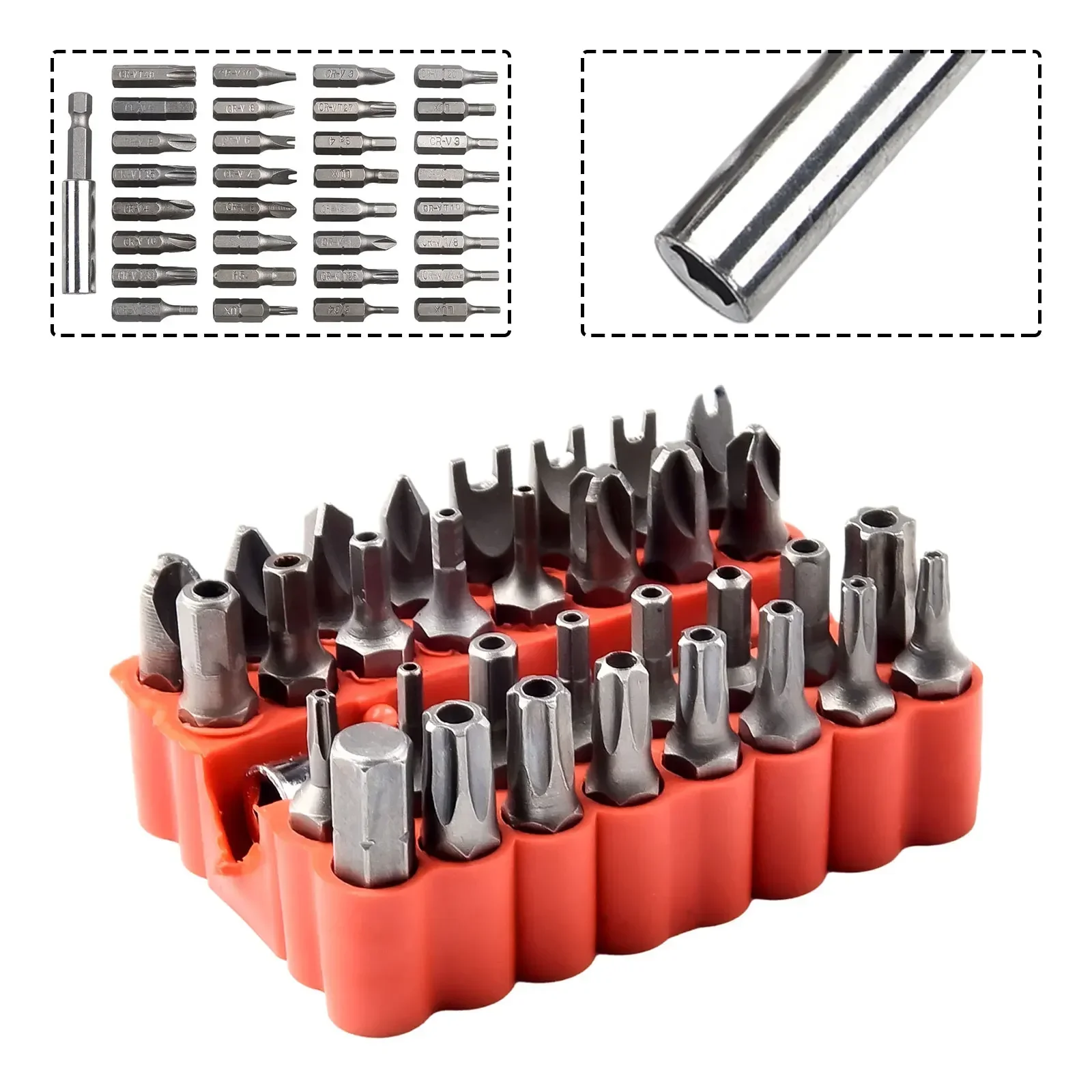 33Pcs Magnetic Extension Bit Holder Screwdriver Head Set Hollow / Solid Chrome Vanadium Steel Quick Release Bit Holder