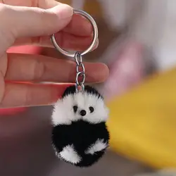 Mink Fur Panda Keychain Mini Mink Pendant Plush Mink Keyring Korean Style Black White Plush Stuffed Animal Cute Bag Pendant