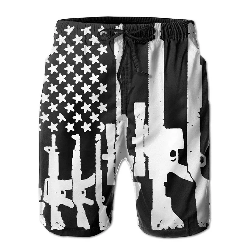 Traje de baño con estampado 3D para hombre, bañador con bandera americana, armas de pistola, pantalones cortos de tabla de Hip Hop, bañador de Surf,