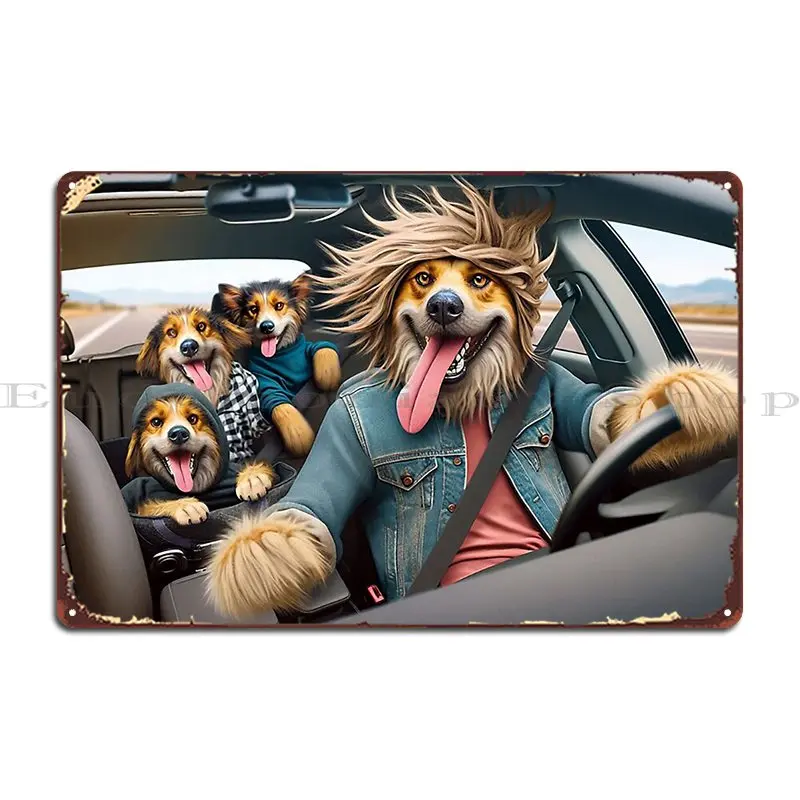 Mixed Breed Dog Family On A Road Trip Metal Plaque Poster Vintage Club Design Garage Personalized Tin Sign Poster