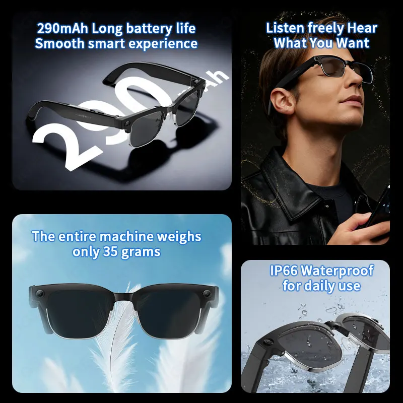 Okulary inteligentne LIGE New AI 800W z kamerą, nagrywanie wideo 1080P, połączenia Bluetooth, okulary przeciwsłoneczne, sterowanie głosowe, tłumaczenie, soczewki zmieniające kolor