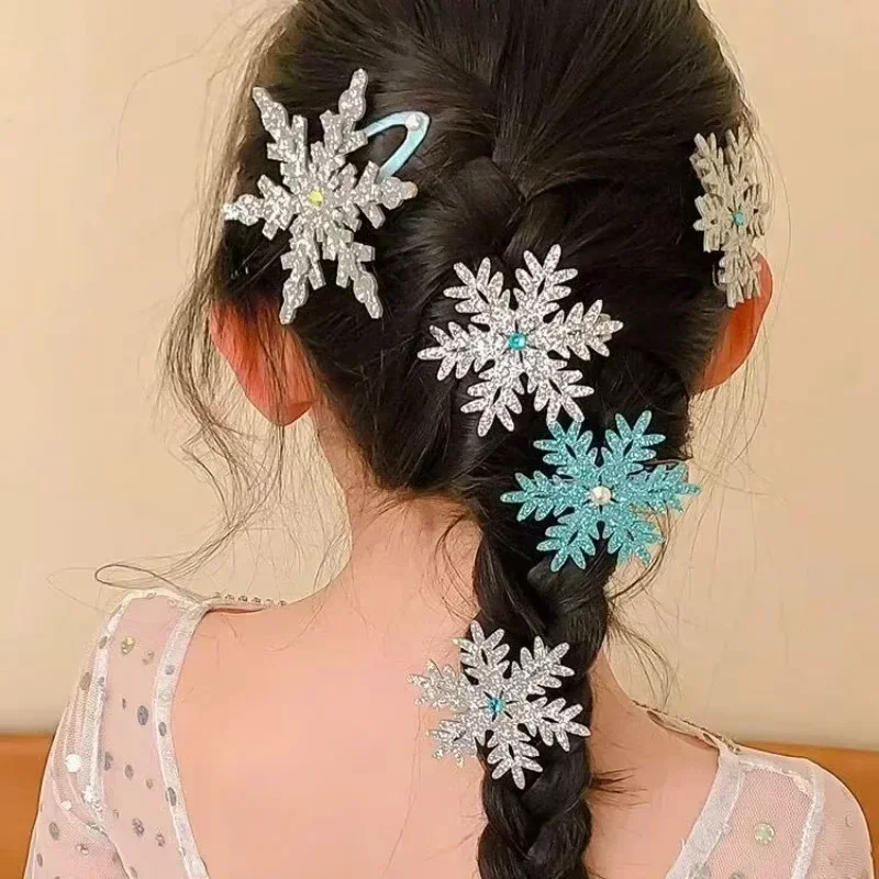 2PCS Sweet Shiny Rhinestone Snowflake Hair Clips for Girl Princess Headwear Hairgrip Christmas Party Barrettes Hair Accessories