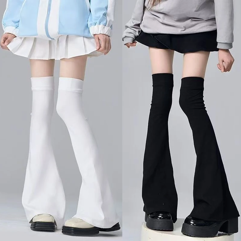 Solid Color Knee High Socks Leg Stockings Black White Gothic Lolita Over Knee High Sock Leg Warmer Over The Horn Shaped Cuffs