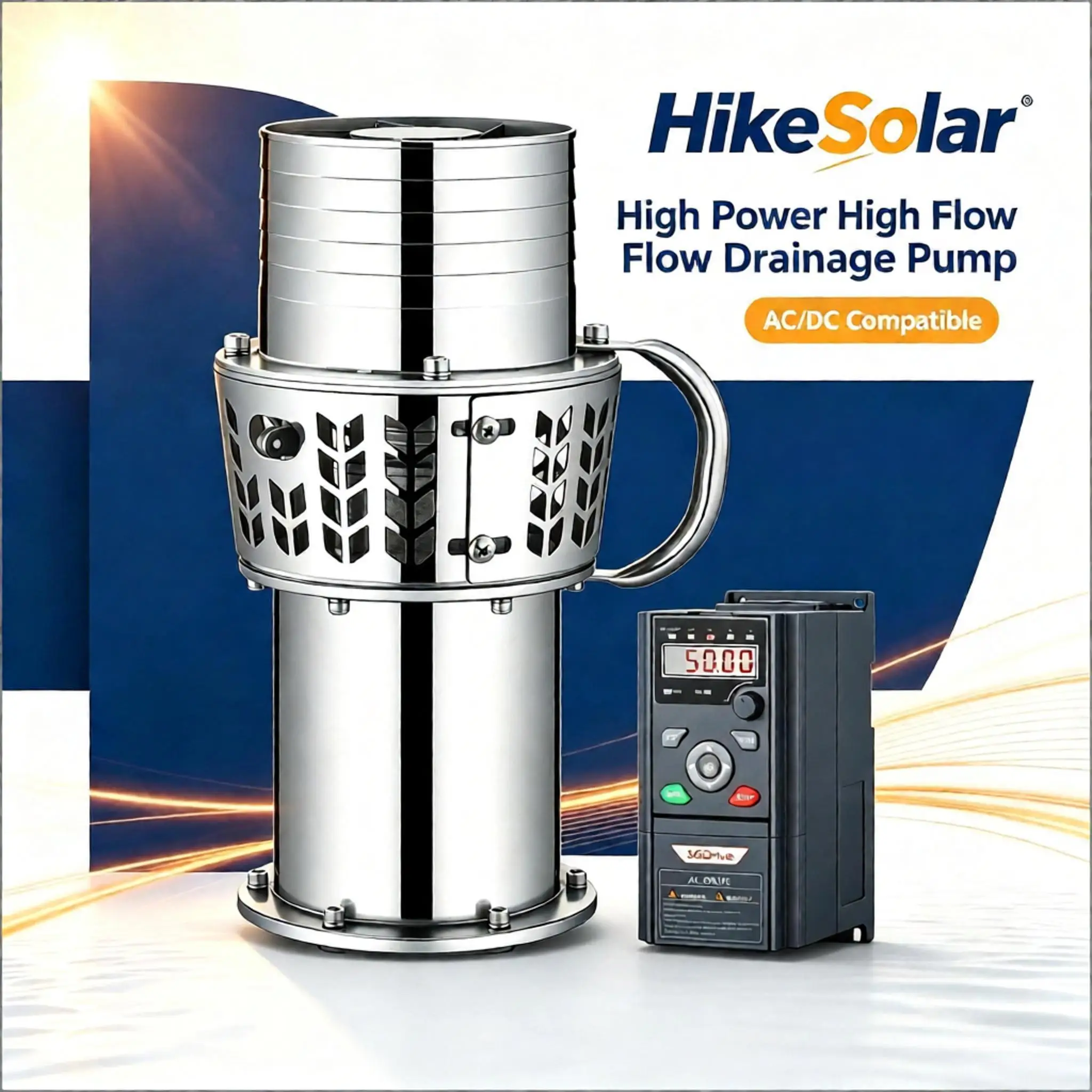 High Power Solar AC DC Submersible Drainage Pump 4HP‑15HP Brushless Stainless Steel Body Max Flow 60000 GPH Large‑capacity Water