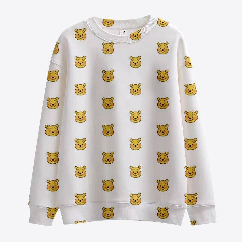 New Cartoon Disney Mickey and Winnie the Pooh Sweatshirt Women\'s Crew Neck Loose Pullover Autumn Fun Print Long Sleeve Top