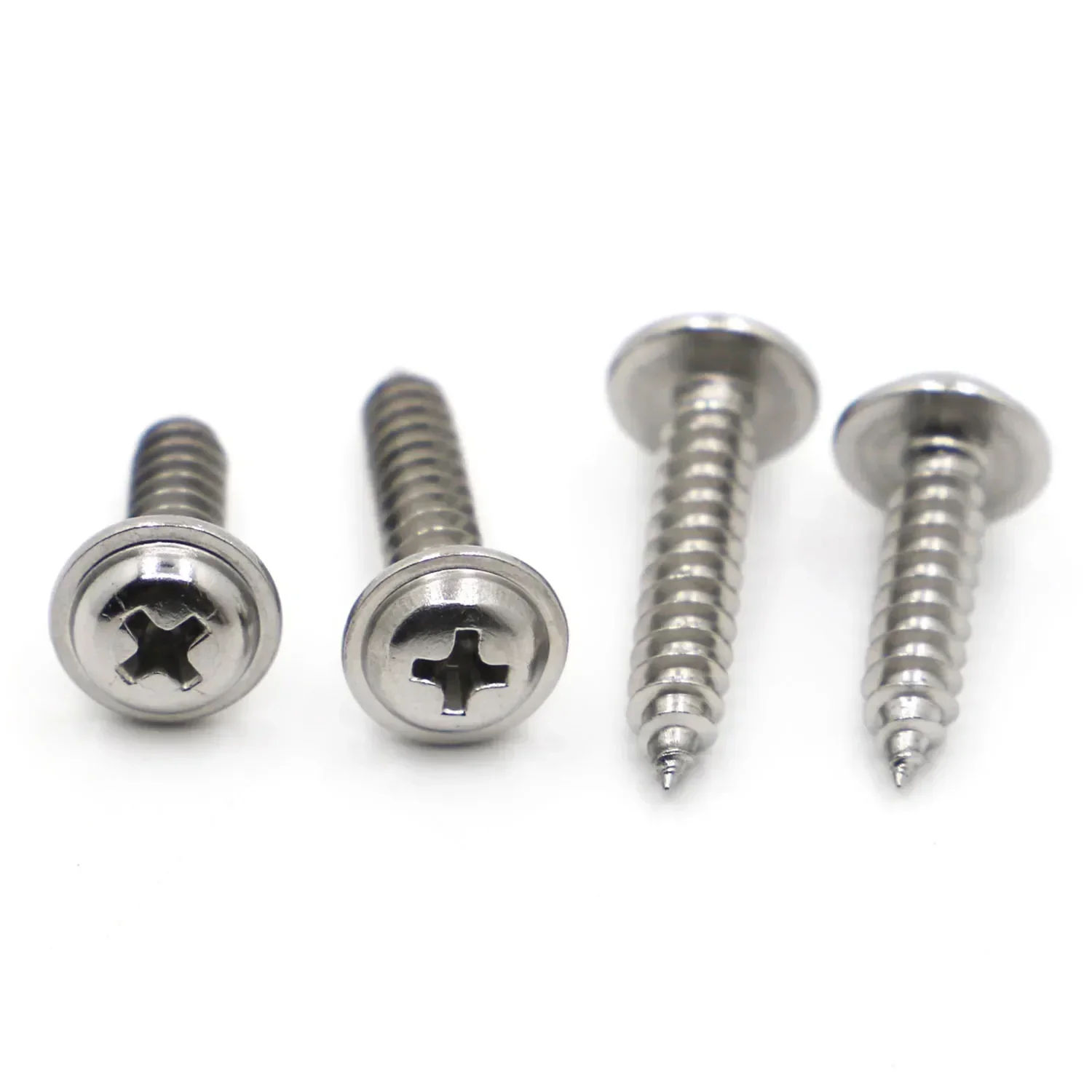10 20 50P M1.4 M1.7 M2 M2.3 M2.6 M3 M3.5 M4 M5 304 Stainless Steel PWA Phillips Cross Round Head with Washer Self Tapping Screw
