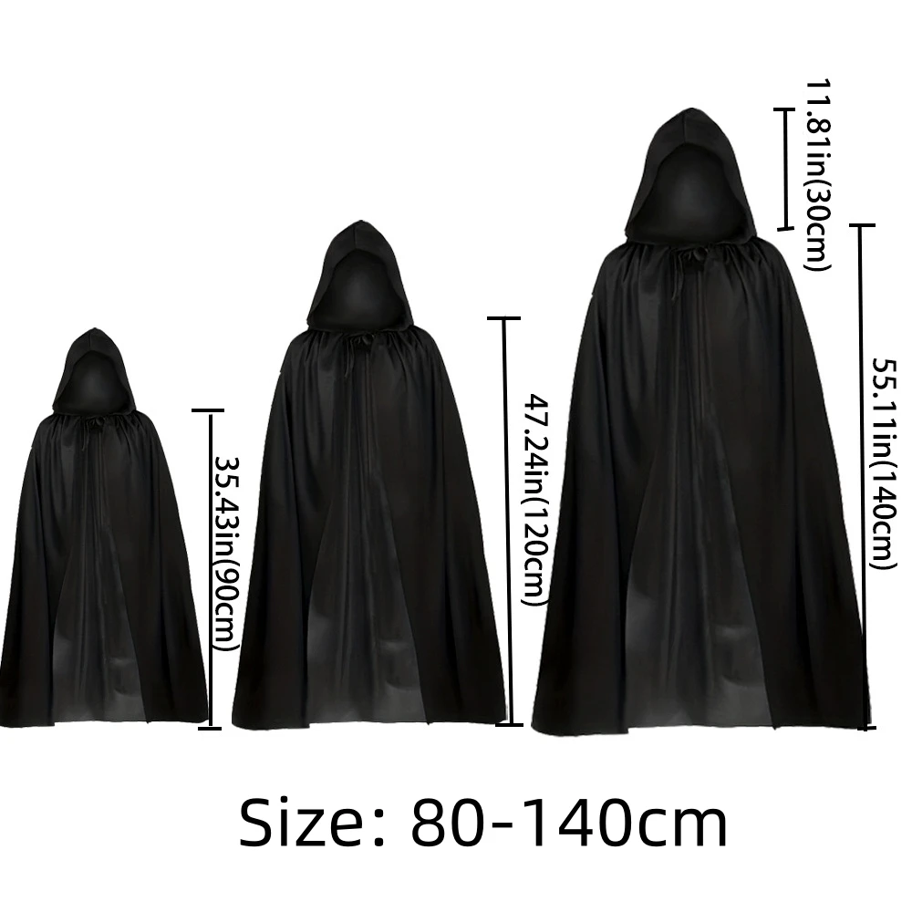 1 Pcs 80-140cm Pure Black Cape Pirate Cloak for Halloween Ghost Festival Prank Bar Party Cloak Kids Adult Makeup Clothing Props