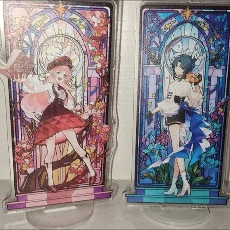 Genshin تأثير النوافذ الملونة الاكريليك الشكل حامل نموذج لوحة DIY بها بنفسك مكتب ديكور الدائمة علامة جمع حلية لمحبي الهدايا