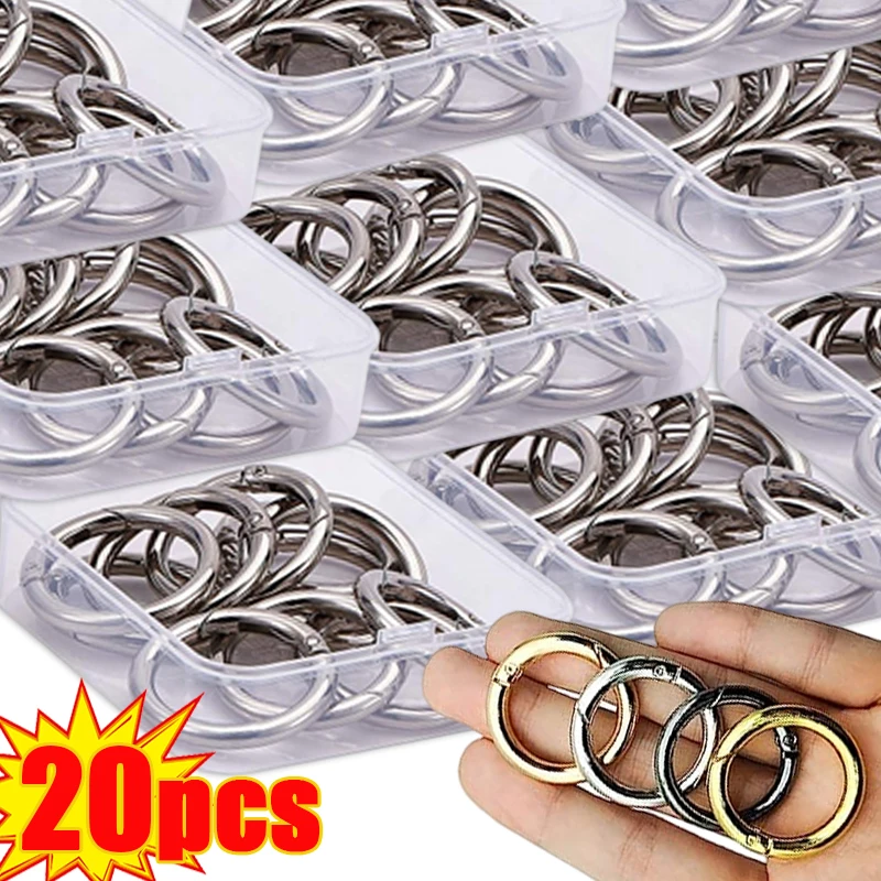 20pcs New Metal Ring Spring Clasps for DIY Jewelry Openable Round Carabiner Keychain Bag Clips Hook Dog Chain Buckles Connector