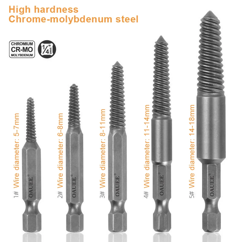 3/5/6pcs Hex Screw Extractors Tool Broken Damaged Screw Extractor Drill Bit Set Broken Bolt Remover Easy Out Set Power Tool