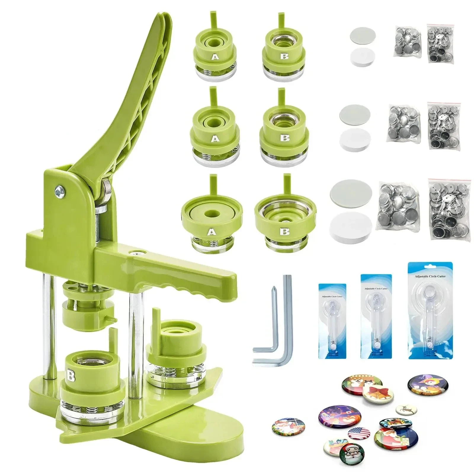 Button Maker Machine Multiple Sizes Pin Badge Maker 1+1.25+2.25 inch for Kids with 100 Sets Button Making Supplies & Cutter