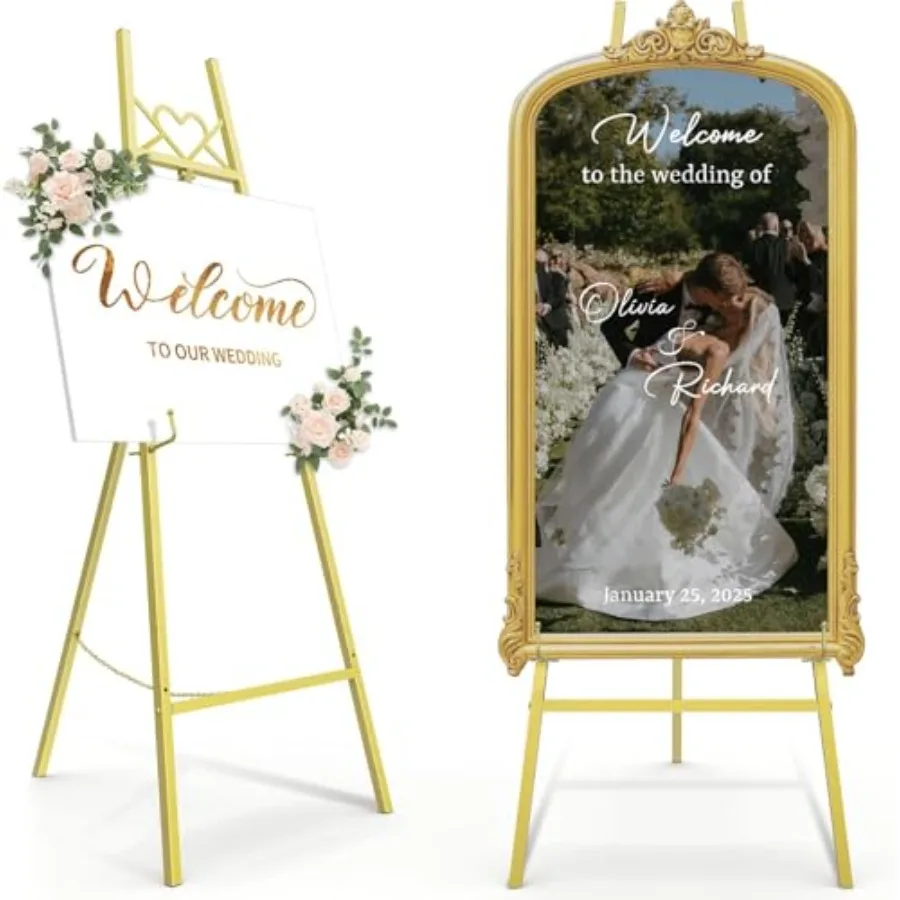 56 Gold Easel Stand for Sign Heavy Duty Display Easel with Adjustable Chain Heart-Shaped Envelope Design Art Easel for Painting