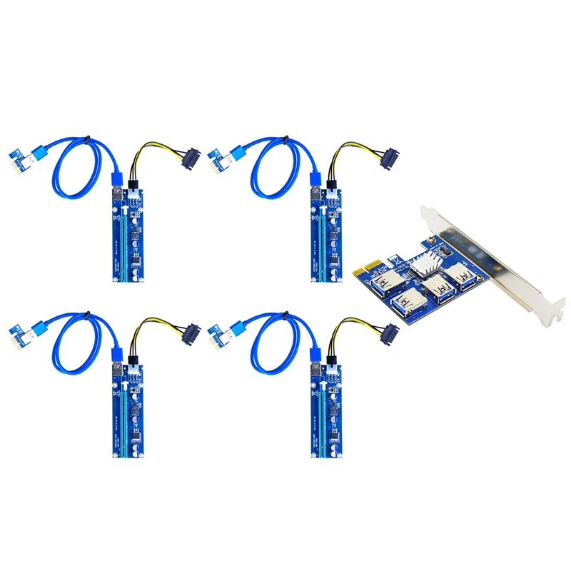 

PCI-E Expansion Card Set One For Four PCI-E 1X To PCI-E 16X 4XUSB3.0 PCI-E Graphics Card Extension Cable For BTC Mining