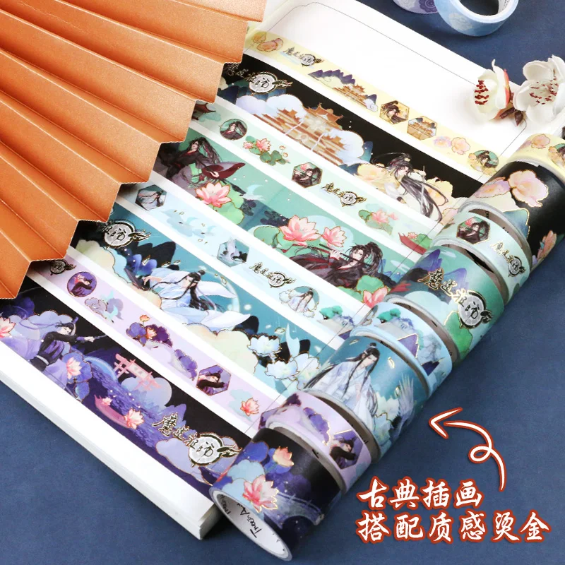 5 Teile/satz Anime Großmeister von Dämonische Anbau Bronzing Washi Band Lan Wangji, Wei Wuxian Figur Klebeband Label Aufkleber