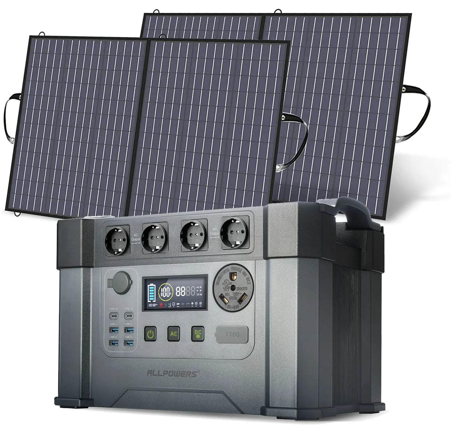 Solar Generator 2400W with 2X100W Solar Panel, 4X 2400W (4000W Surge) AC Outlets, Portable Power Station for Home Backup Outdoor