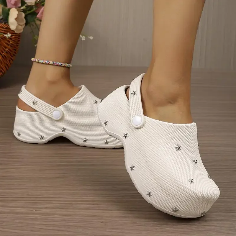 Y2K Metall-Stern Chunky Plateau Clogs Sandalen Damen Sommer 2026 Weiche Dicke Sohle Gartenschuhe Leichte Strandpantoffeln für Frauen – Detail 11