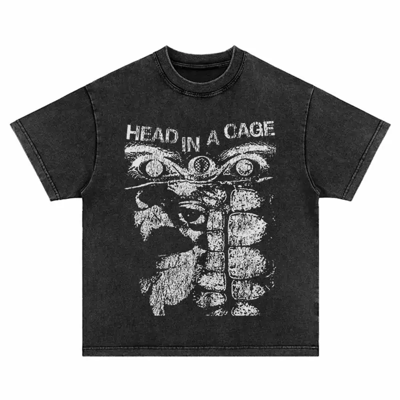 Vintage Oversized T-Shirt A Pair of Eyes and Ugly Teeth Graphic Print Washed Tshirt Streetwear Hip Hop Harajuku Fashion Top