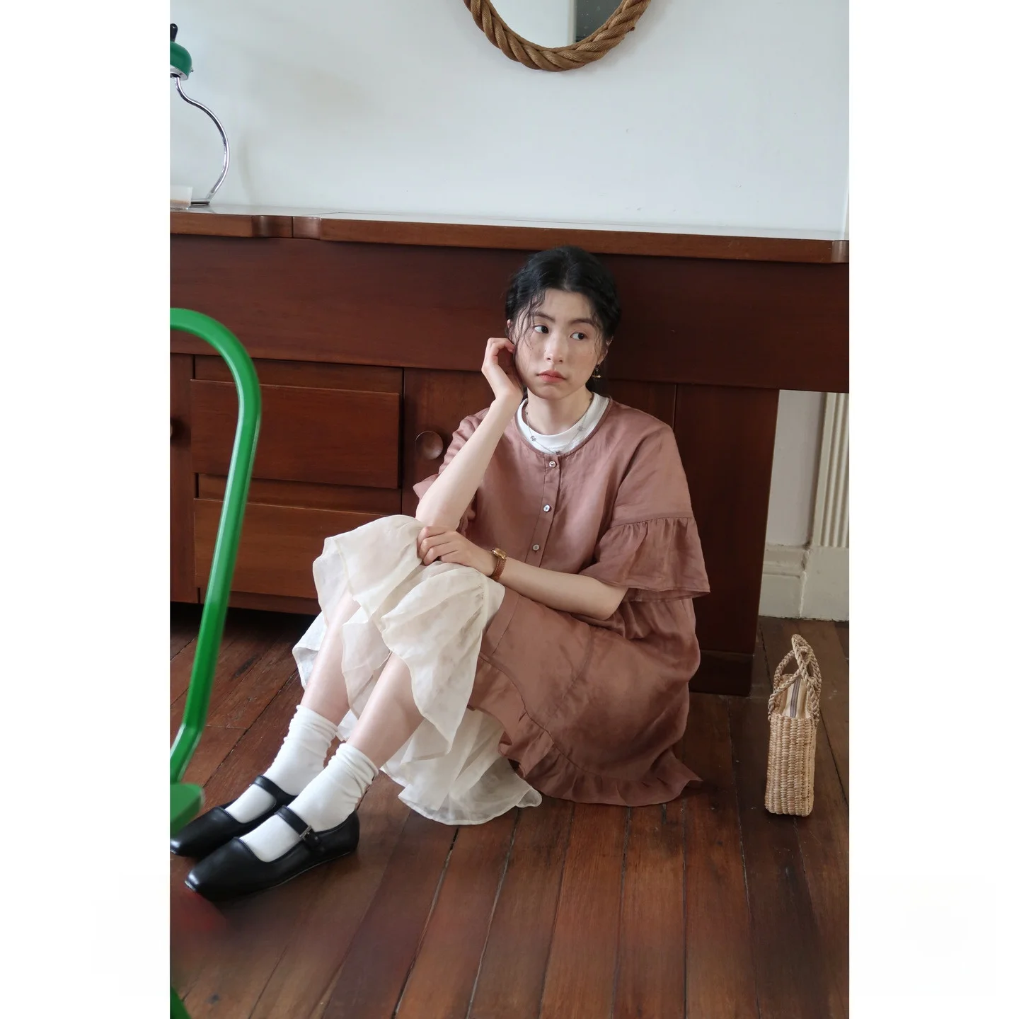 

Summer Long Bubble Sve round Ne Button up irt Women's Loose Fit Linen Blend Translucent Gauze Outerwear Sun Protection