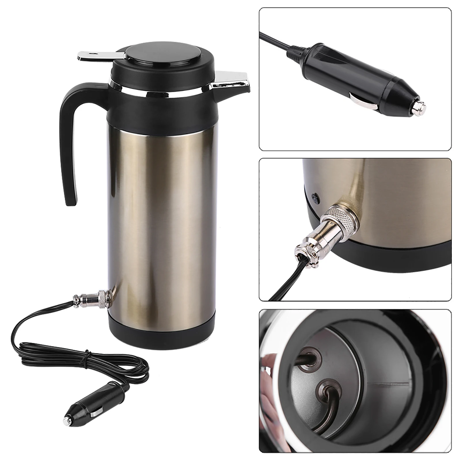 1000ML 12V/24V Universal Car Electric Heating Cup Kettle Stainless Steel Water Heater Bottle Heating Fast Boiling Keep Warm