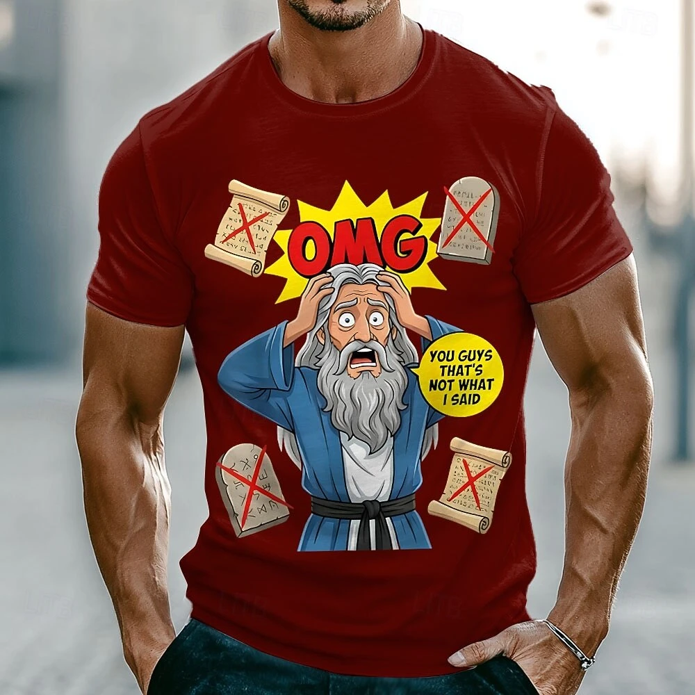 Funny 3D Letter Print T Shirt For Men Street Hip Hop Short Sleeve Tops Summer Casual Round Neck Pullover Fashion Loose Men's Tee