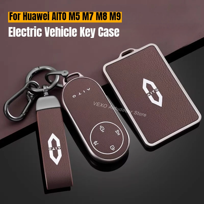 

Для Huawei AITO M5 M7 M8 M9 2024-2026: Кожаный чехол-брелок для ключей электромобиля, аксессуары для интерьера автомобиля, с карабином