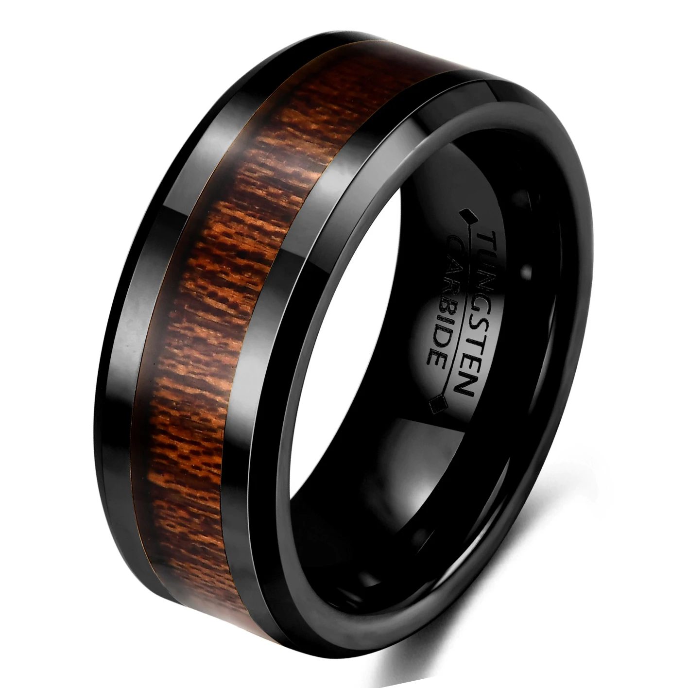 VQYSKO 8MM Brown Box Elder Wood Tungsten Wedding Band Mens Wedding Ring Wooden Ring Mens Gift