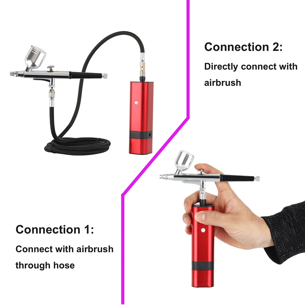 Best 32 PSI Cordless Airbrush With Pocket Compressor Portable Higher Pressure Black And Red Color 1.2M Hose Pneumatic Tool Pump