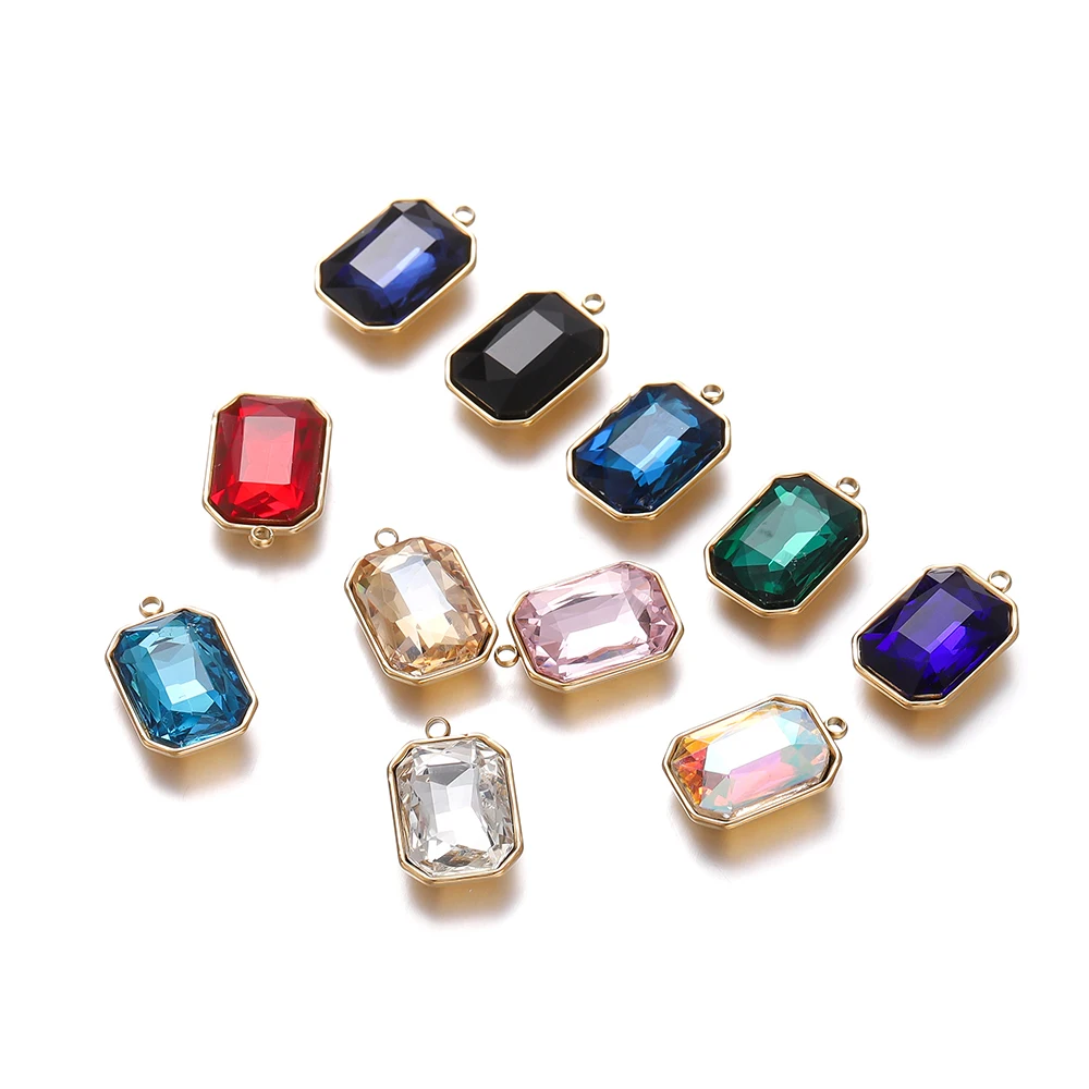 

5pcs/lot Stainless Steel Glass Crystal Rectangle Shape Charms Pendants for DIY Necklace Beads Jewelry Making Accessories