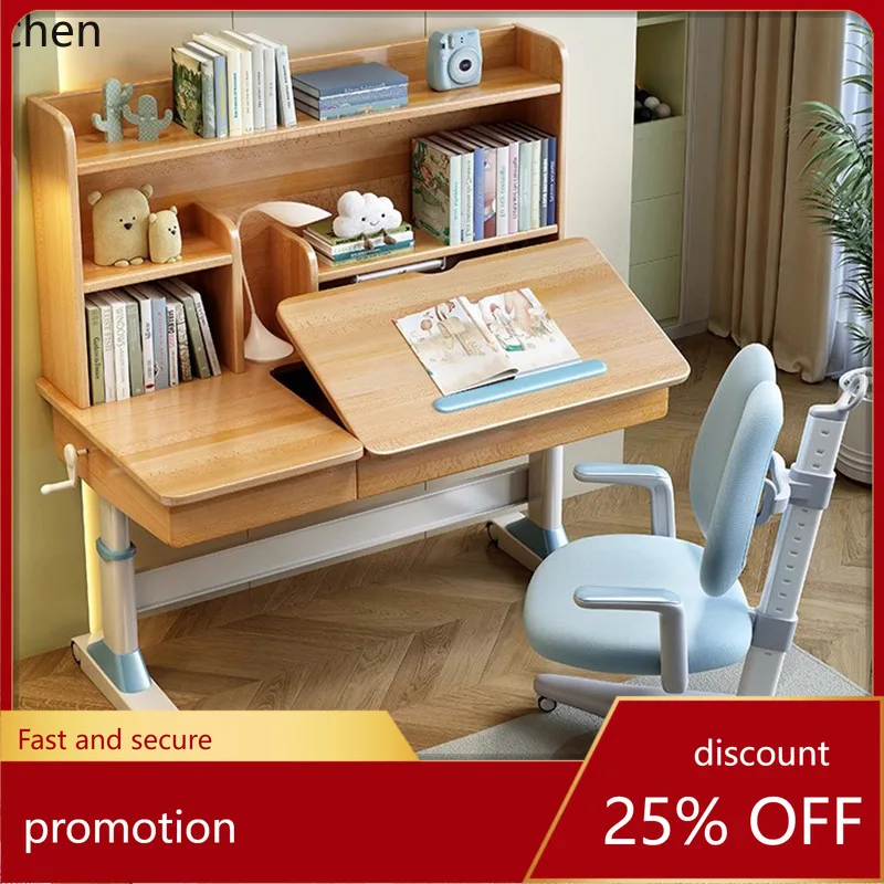 CZ Beechwood Desk Solid Wood Multifunctional Study Desk Home Adjustable Height Writing Desk and Chair Set