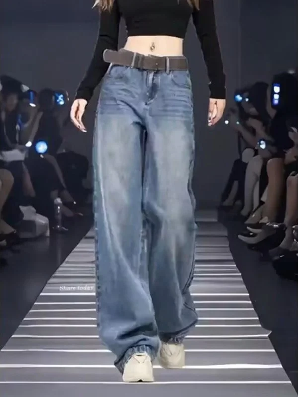 

plus Size Women's Vintage Wide Leg Jeans Autumn Winter New Style Pear Shape Loose Slim Straight Floor-Length Trousers