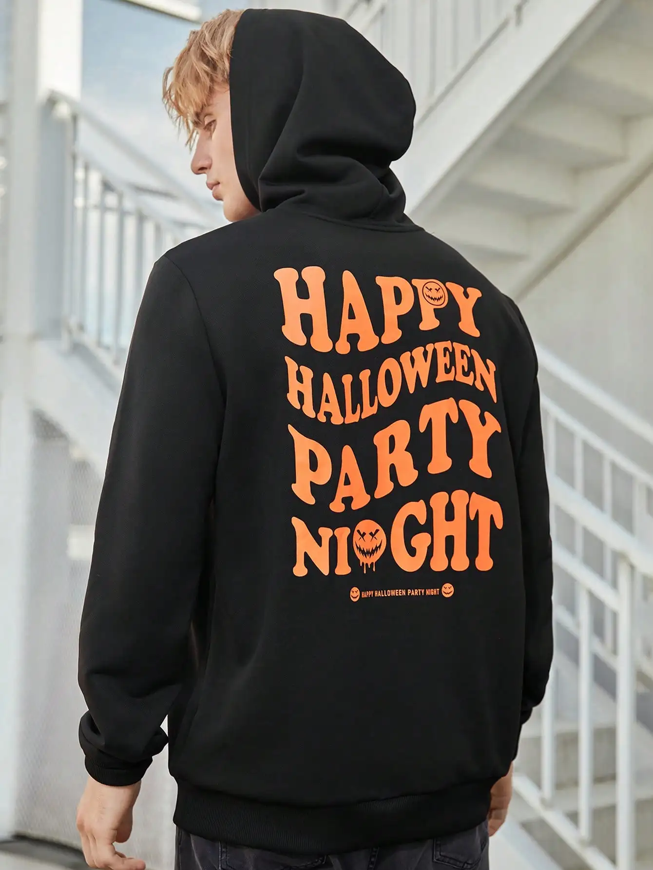 

Happy Halloween Party Night Funny Smile Printed Man Hoodie Hip Hop Fleece Sportswear Casual Pocket Clothing Loose Autumn Male