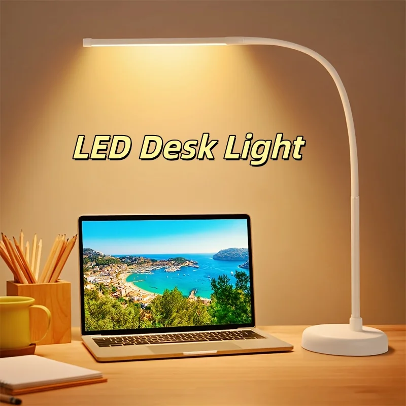 ledデスクランプ、フレキシブルなグースネック付きの可動式アーム式建築家向け作業灯、3つのカラーモード、家庭やオフィスでの読書、勉強に最適なusbアダプター付き。