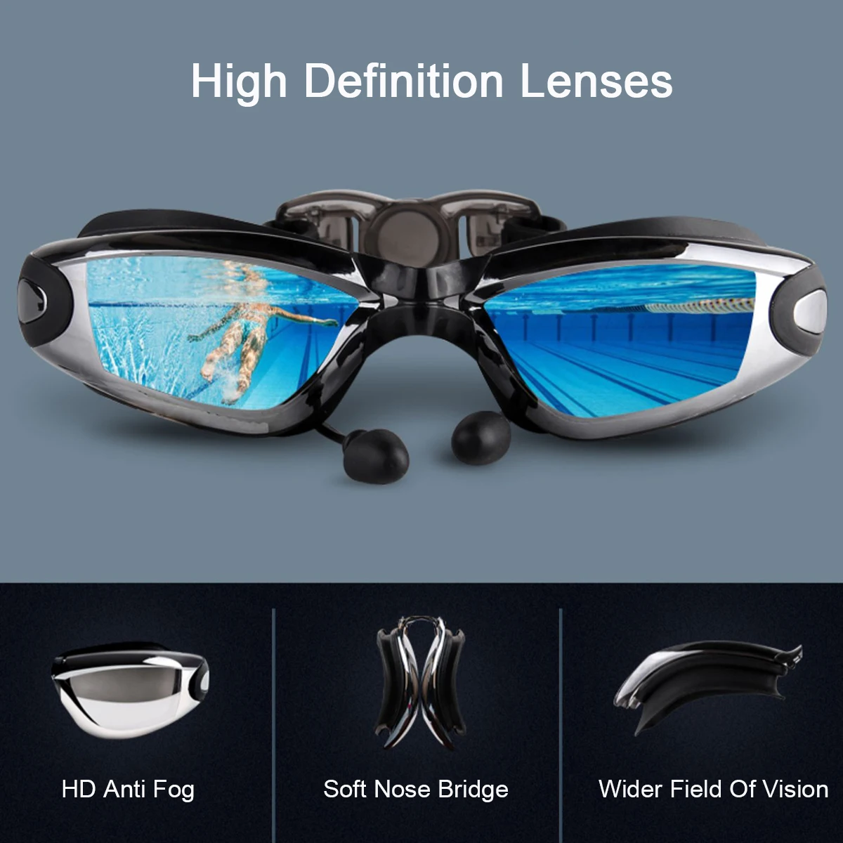 Gafas de natación profesionales para adultos, lentes de piscina antiniebla y protección UV, sin fugas, para hombres y mujeres