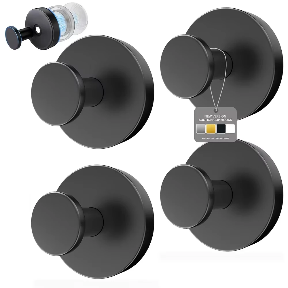 4pcs Heavy Duty Suction Cup Hooks for Shower, Bathroom, and Kitchen - No Drill Wall Mounted Towel Hooks with Vacuum Technology