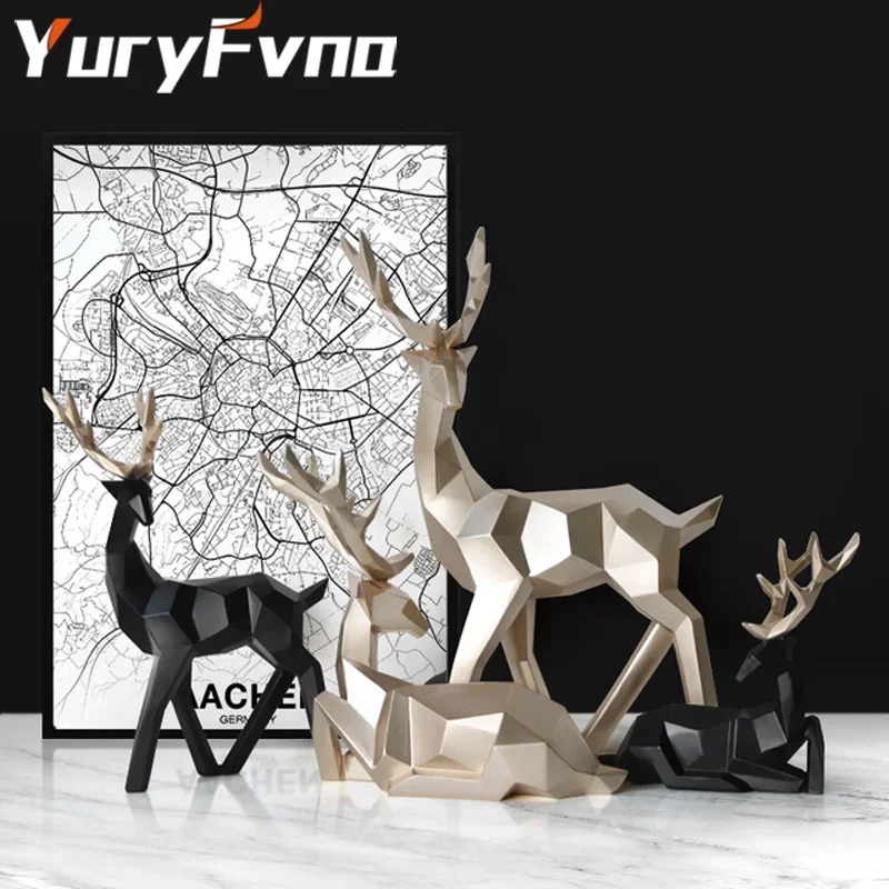 YuryFvna 3D solidna rzeźba zwierząt geometria Deer statua artykuły artystyczne salon dekoracje stołu na prezent na boże narodzenie