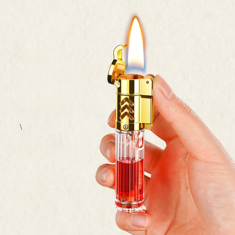

Vintage Swing Arm Jet Lighter, Transparent Gas Tank Gold Plated Butane Torch, Refillable Windproof Lighter Smoking Accessories