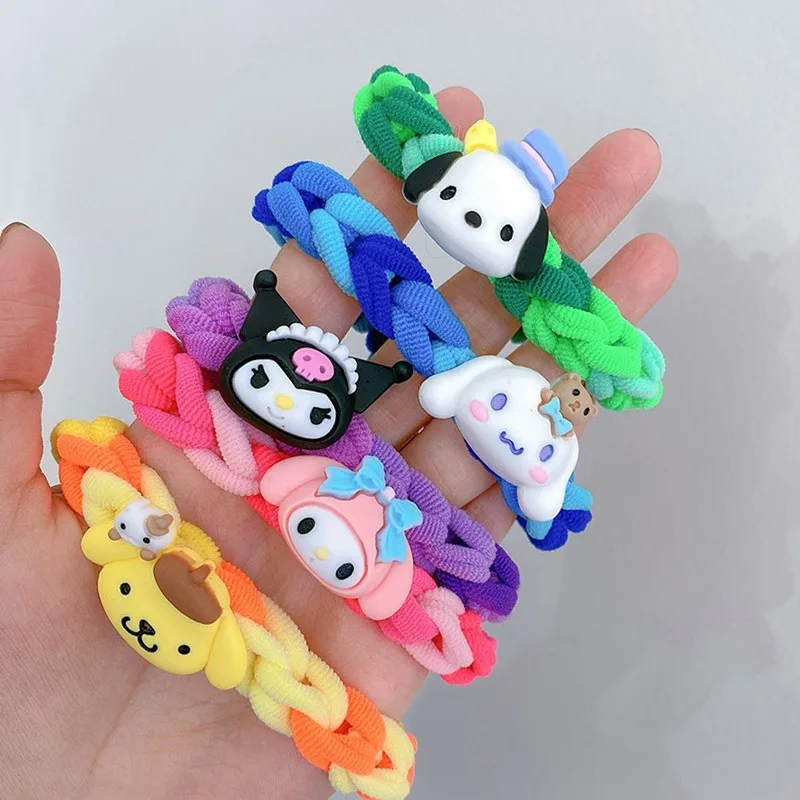 Anime Sanrio Hair Tie Rubber Band Children's Kuromi Cinnamonroll Cartoon Hair Band Bestie Accessories Scrunchie Bracelet Gift