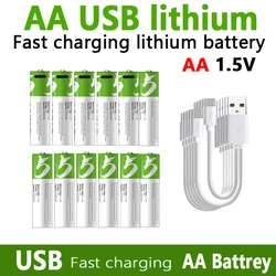 2024 New 1.5V AA USB Rechargeable Battery 2600mwh Li-ion Battery for Remote Control Mouse Electric Toy Battery + Type-C Cable